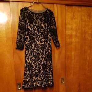 Tadashi Shoji Black and Cream Floral Lace Dress